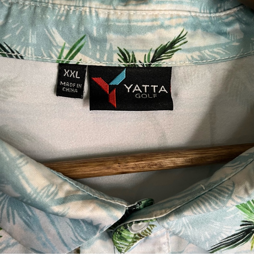 Yatta Golf XXL Light Blue Palm-Print Hawaiian Short Sleeve Polo - Picture 5 of 8